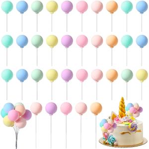 Sieral 40 Pcs Mini Balloon Cake Toppers Colorful Rainbow Cake Topper Round Clay Balls Cupcake Toppers for Birthday Baby Shower Wedding Party Decorations(Pastel Color)