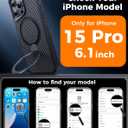 FlyReal Designed for iPhone 15 Pro Case with 360° Magnetic Stand, Carbon Fiber Phone Case [Compatible with Magsafe] [16FT Military Protection] with Rotatable Ring Stand 6.1'', Black