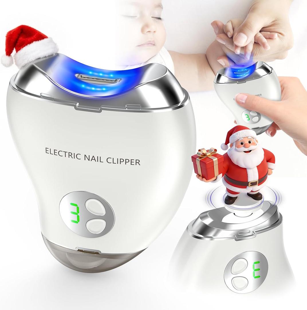 Automatic Electric Nail Clipper, 2 in 1 Baby Nail Trimmer with LED Light & Storage Box, Rechargeable Portable Fingernail Cutter with 3 Speed Gears, Safe Nail File for Baby, Kids, Adults, Seniors