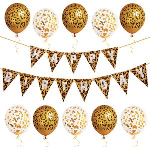 Cheetah Theme Balloons & Banner, Animal Party Decors for Girls Birthday, Baby Shower & Animal Themed Party (Gold)