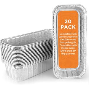 20 Pack Grill Drip Pans, Aluminum Foil Drip Pan Grease Catcher Cup Liner Compatible for Weber SmokeFire EX4/EX6/EPX6, Summit & Genesis II 400/600 Series, 11 x 5 Disposable Grill Grease Tray