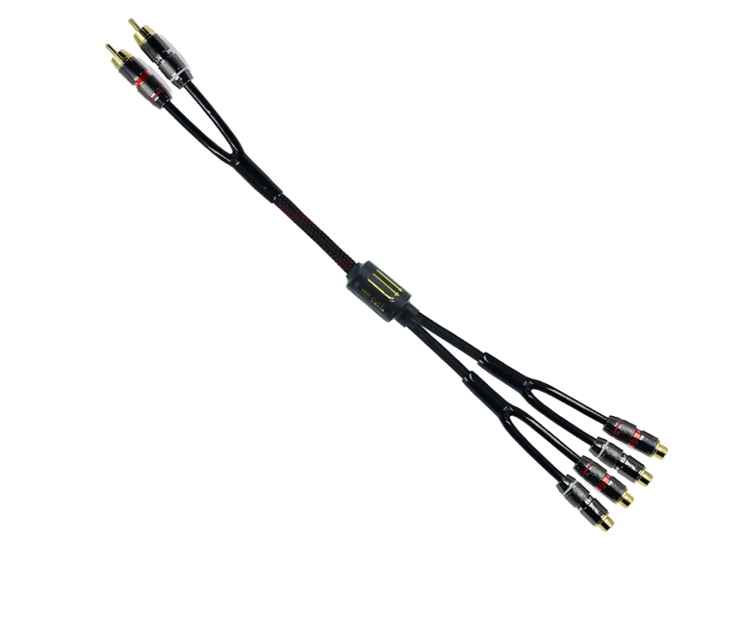 Arklove 2ft Shielded RCA Plug Splitter Stereo Audio Video Cable 2 Male to 4 Female Dual Speaker Y Adapter Connector Extension Cord 24k Gold Plated 1 Input 2 Output