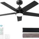 42 Inch Black Ceiling Fan with Light and Remote Control,Dimmable 3 Color Temperatures LED Ceiling Fan,6 Speeds Reversible DC Motor,5 Blades Modern Ceiling Fans for Indoor or Covered Outdoor