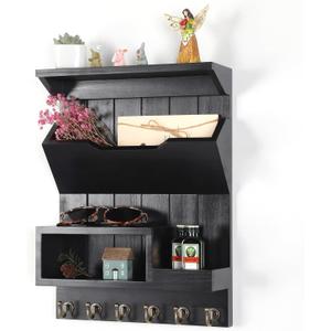 DOPACE Key Holder for Wall, Mail Organizer Wall Mounted, Mail and Key Organizer with 6 Key Hooks for Entryway and Home Decor, Black