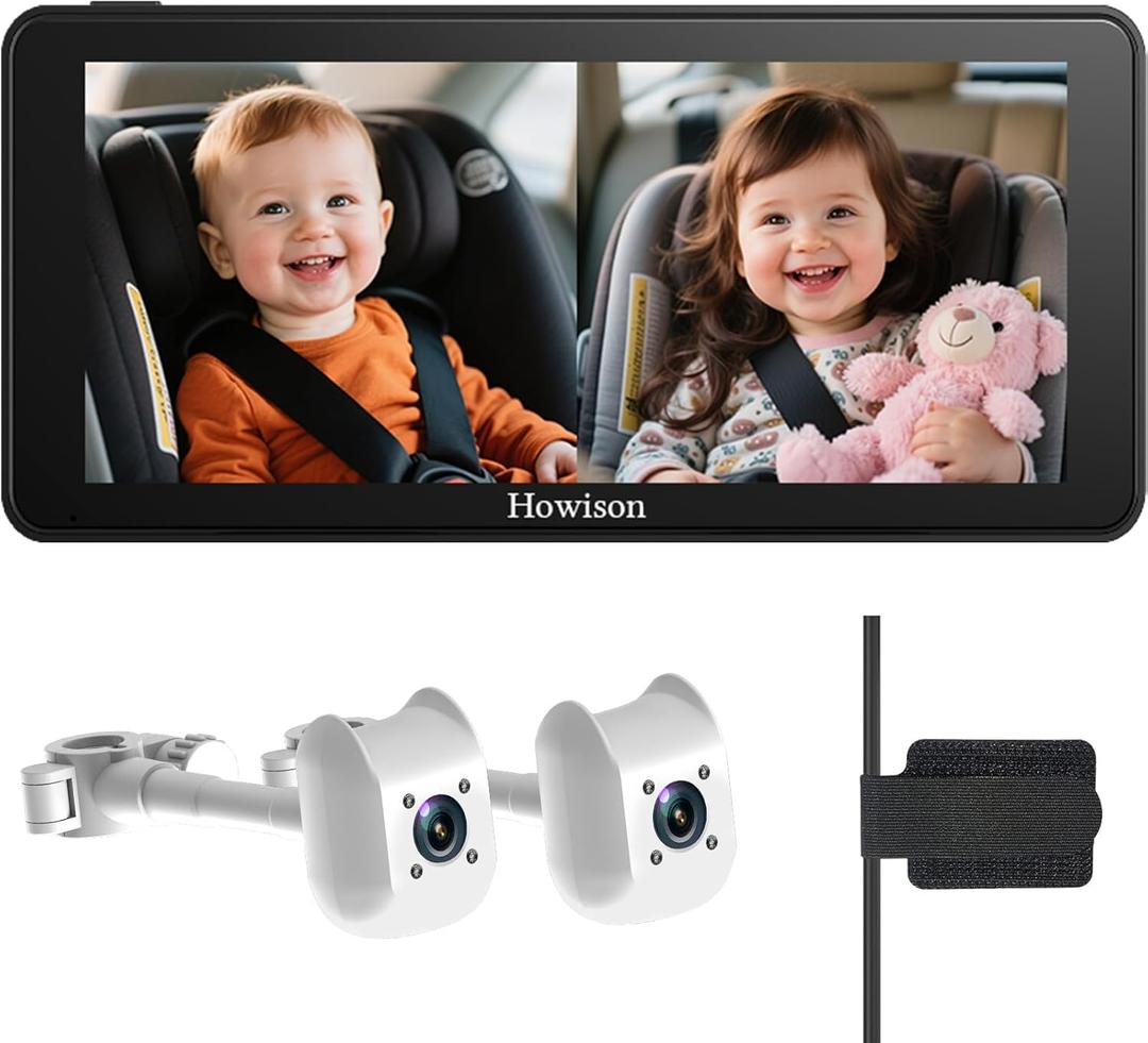 Howison 6.86'' Dual Car Camera Baby Monitor, 1080P Baby Car Camera with IR Night Vision, 150 Wide Angle, USB Powered, Easy to Install, Real-Time Rear Seat Monitoring, Safety for Kids and Newborns
