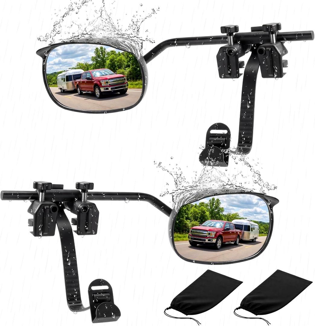 Universal Clip on Towing Mirrors Extensions for Towing, Side Mirror Extenders for Towing with RainProof, Convex Rearview Mirror, Tow Mirrors for Car Truck Trailer RV SUV, 2 Pack