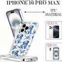 for iPhone 16 Pro Max Case, Blue and White Case, Scratch Resistant Shockproof Cover, Aesthetic Clear Phone Cover, Animal Print Phone Cases, Golden Retriever Blue and White FlowersB125