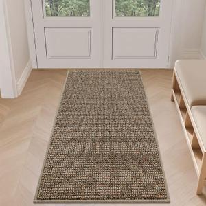 BEQHAUSE Dirt Trapper Door Mat 24" x 60", Non-Slip Washable Doormats Entrance Mat, Dirt Resistant and Absorbent Welcome Mat, Low Profile Floor Mats for Front Back Door and Entryway, Beige