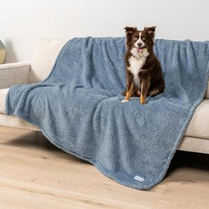 PetAmi Fluffy Waterproof Dog Blanket for Bed Large Dogs, Soft Warm Pet Sherpa Throw Pee Proof Couch Cover, Reversible Cat Blanket Sofa Crate Kennel Protector, Washable Mat (Dusty Blue, 60x80)