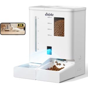 Automatic Cat Feeder with Camera,5G/2.4G WiFi Pet Feeder,2K HD Video and Night Vision,Easy APP Operation,Low Food and Food Clogging APP Tips,Water and Grain Large Capacity Feeder (White)