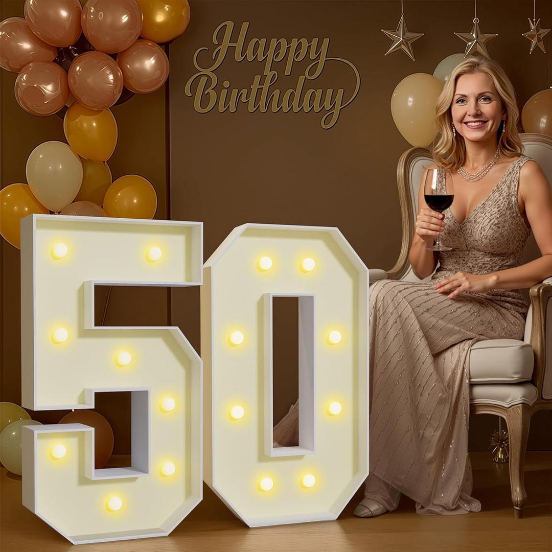 2.3FT Marquee Numbers 50th-Birthday Decorations: Large Light up Numbers 50 for 50th Birthday Party Decor Women Men Fifty Year Old, Marquee 50 Signs for 50th Anniversary Party Decor Backdrop