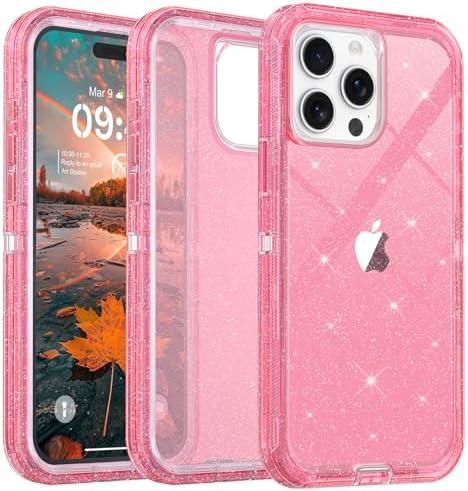 TUTUKII for iPhone 15 Pro Case Clear, Anti-Drop, Transparent, Shockproof, Military Grade Drop Protection, Heavy Duty Protective Phone Case Cover for 15 Pro 6.1", Pink Glitter