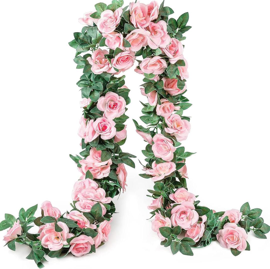 10PCS Fake Rose Garland, 7.5Ft Artificial Vines Flowers Hanging Rose Vine forfor Table Wedding Backdrop Arch Wall Party Mantle Festival Decor (Pink)