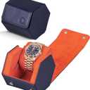 Leather Watch Cases for Men - Hexagon Single & Double Watch Roll Travel Case - Genuine Napa Leather with Velvet Interior - Storage & Display Holder for 1 Watch or 2 Watches