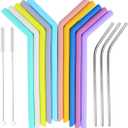 Set Of 10x High Grade Silicone Drinking Straws 10.5 Eco Friendly Reusable Silicon Straw With 3x 8.5 Stainless Steel Straws And 2x Cleaning Brushes User Friendly, BPA Free, Safe And Non Toxic