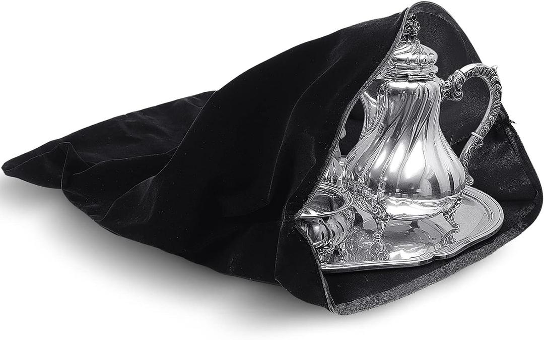 LEIFIDE Silver Storage Bags Oversized 24 x 30 Zipper Anti Tarnish Cloth Bag for Silver Storage, Tray, Jewelry, Flatware, Vase, Polishing Cloth for Tarnish Cleaning(Black)