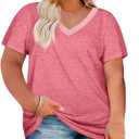 Womens Plus Size V Neck T Shirts Summer Short Sleeve Sexy Tops T-Shirts Tunic Casual Loose Fit Soft Basic Tees (4X-Large Plus, 01-pink)