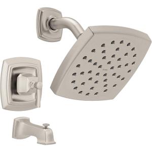 Moen Conway Spot Resist Brushed Nickel Bathroom Shower Trim Kit with Square Showerhead, Handle, Tub Spout, and Posi-Temp Valve Included, 82922SRN