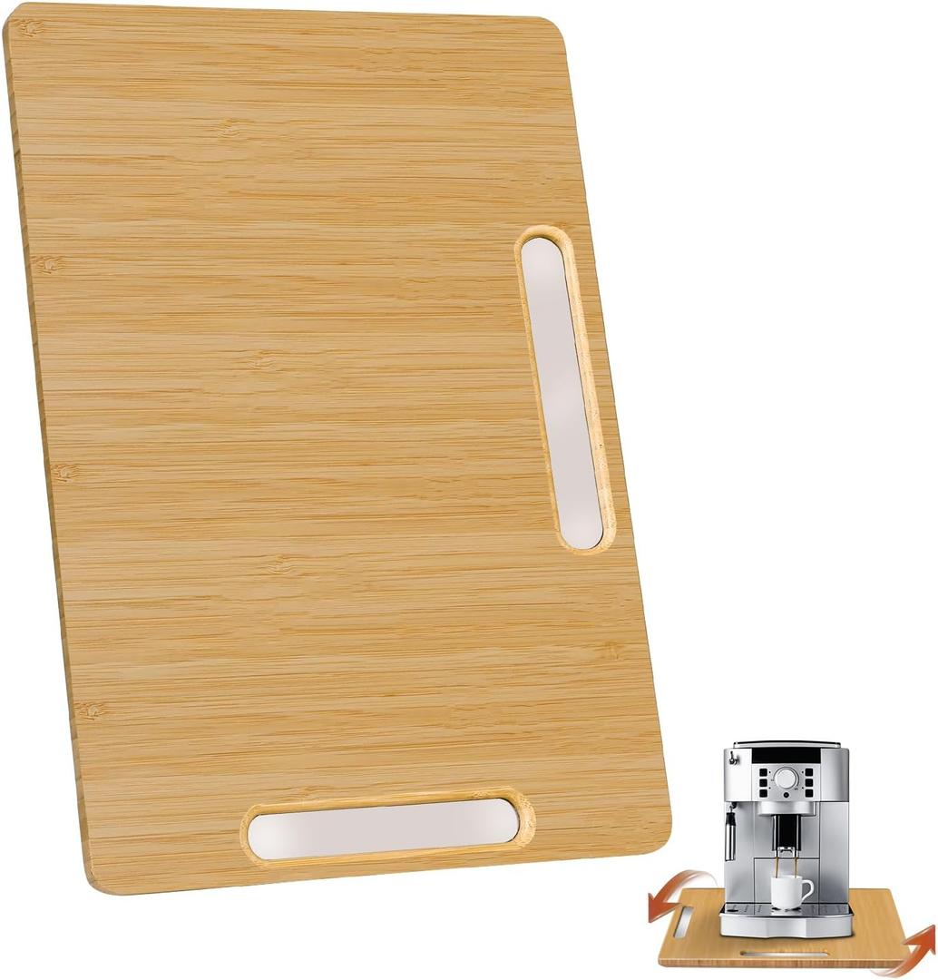 Joy&Grace Appliance Slider for Kitchen Appliances 360 Rolling Sliding Tray for Coffee Maker Countertop, Bamboo Coffee Pot Slider Rolling Tray (Natural, Medium 14.5" x 10")