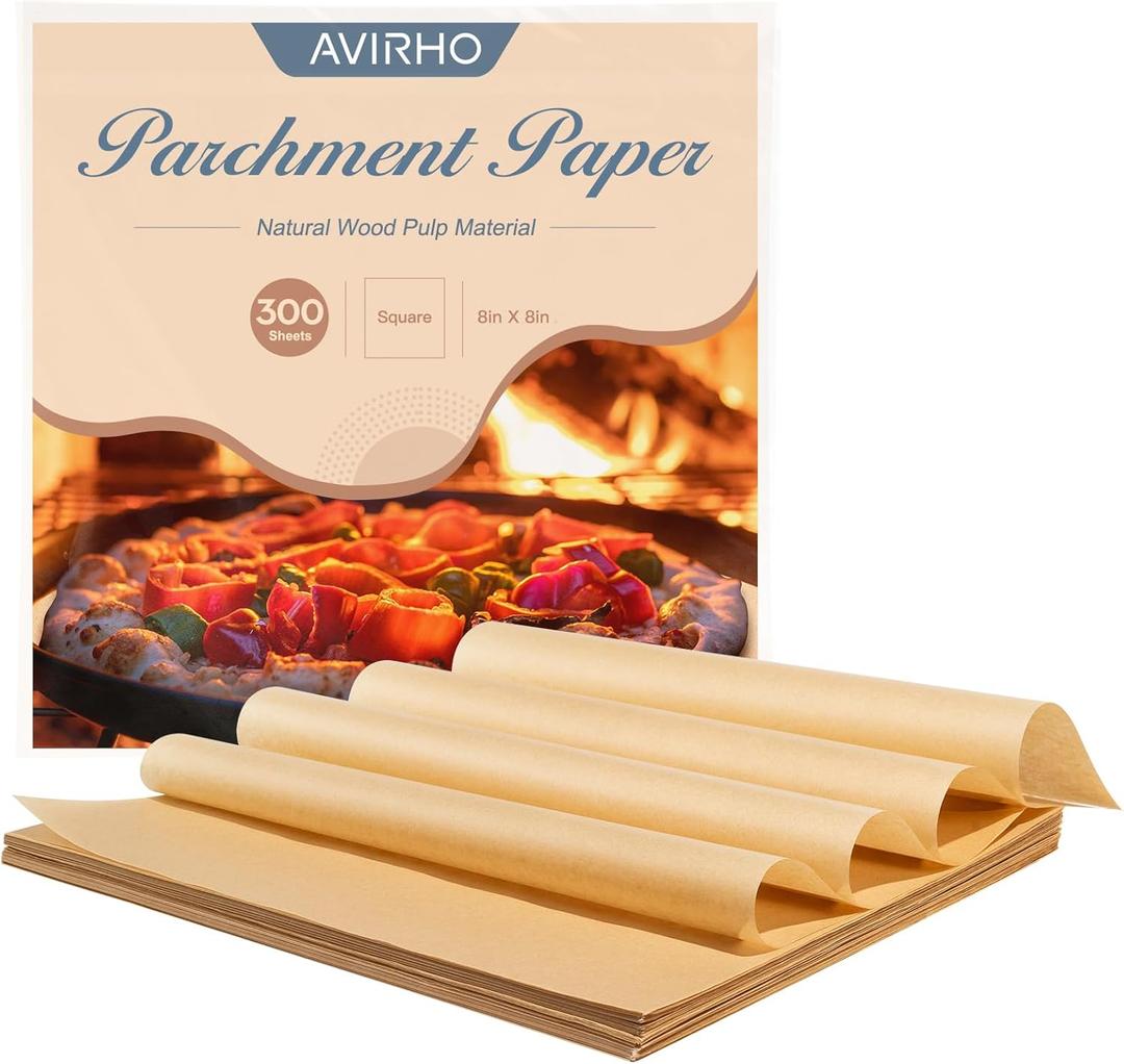 300 PCS Air Fryer Parchment Paper Liners, 8 Inch Unbleached Parchment Paper Sheets, Non Stick Square Baking Parchment Paper Steamer Liner for Air Fryers Baking Cooking Oven