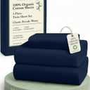 LANE LINEN 100% Organic Cotton Sheets Twin Size, Mercerized Cotton Fully Elasticized Soft & Comfy Bedding Sheets & Pillowcase Set, Good for Dorm Room, Deep Pocket Fully Elasticized Sheet- Navy