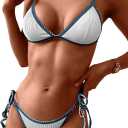 ZAFUL Women's Triangle Bikini Tie Side Whip Stitch String Bikini Two Piece Swimsuit Bathing Suits (Medium, 3-white)
