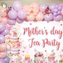 Mother's Day Tea Party Banner Backdrop 8x6FT Pink Floral Mother's Day Photography Background Let's Partea Thanks Mom Wall Decorations for Home