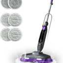 Scrub & Steam Mop with Rotating Mop Pads, LED Headlights, 6 Scrub Pads, Large Tank, Swivel Steering, Effortless Scrubbing Hard Floor Cleaner Upgraded (White)