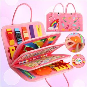 Busy Board for 1 Year Old, Montessori Busy Board Toys for Toddlers 1 2 3 4 Years Old Sensory Toys Quiet Book for Toddler Girls Educational Activity Airplane Car Travel Toys Birthday (Pink)