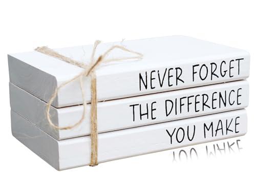 RUKEJUNE Farmhouse Wooden Office Desk Decor - Cute Decorative Books for Shelf Decoration - Inspirational Gifts for Women Men - Never Forget The Difference You Make Sign