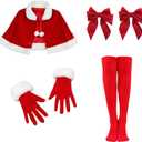 Christmas Cape with Thigh Highs Socks Gloves 5PCS Velvet Mrs Claus Costume for Women,Santa Outfit Women for Christmas Party