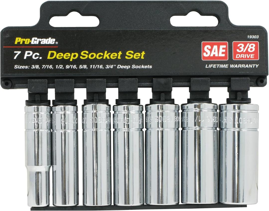 7 PC. 3/8" DR. SAE DEEP SOCKET SET W/RAIL