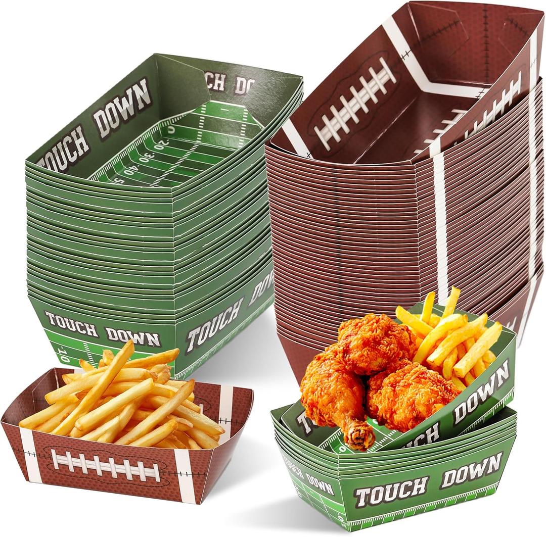 60 Pcs Football paper food trays disposable 2 Styles Sports party decorations Football serving boats snack tray for Sports Themed Birthday Party Decorations Supplies (Green)
