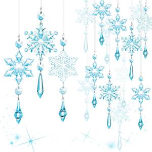 Boao Light Blue 15 Pcs Crystal Snowflake Ornaments for Winter Acrylic Snowflake Decorations Wonderland for Party Favor Celebration