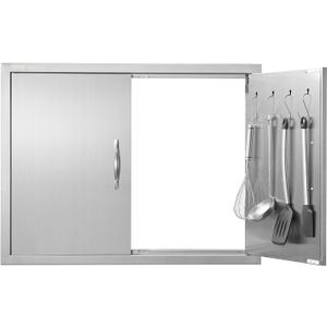 VEVOR Outdoor Kitchen Double Wall BBQ Access Door, 31W x 24H Inch Stainless Steel Flush Mount Door with Handles and Hooks for Grilling Station