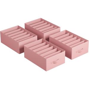 SONGMICS Set of 4 Large Size Wardrobe Clothes Organizers, 6-Compartment Foldable Drawer Organizers with Handles, 16.5 x 11.8 x 6.7 Inches, for Pants, Sweaters, Jeans, Jelly Pink URUS009R01