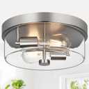 Flush Mount Ceiling Light Fixtures, 2-Light 12 Inch Brushed Nickel Close to Ceiling Light Fixtures with Clear Glass Shade Ceiling Light Fixture for Porch, Hallway, Bathroom, Dining Room and