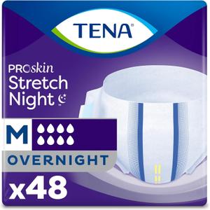 TENA ProSkin Overnight Protection Incontinence Underwear for Women & Men, Stretch, Adult Diapers, Medium, 48 Count (4 Packs of 12)