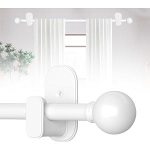 Curtain Rods No Drilling for Windows 18 to 28 Inch:No Drill Small White Curtain Rod with Adhesive Brackets for Bedroom,5/8" Apartment Renter Friendly Adjustable Drapery Rods Easy Install