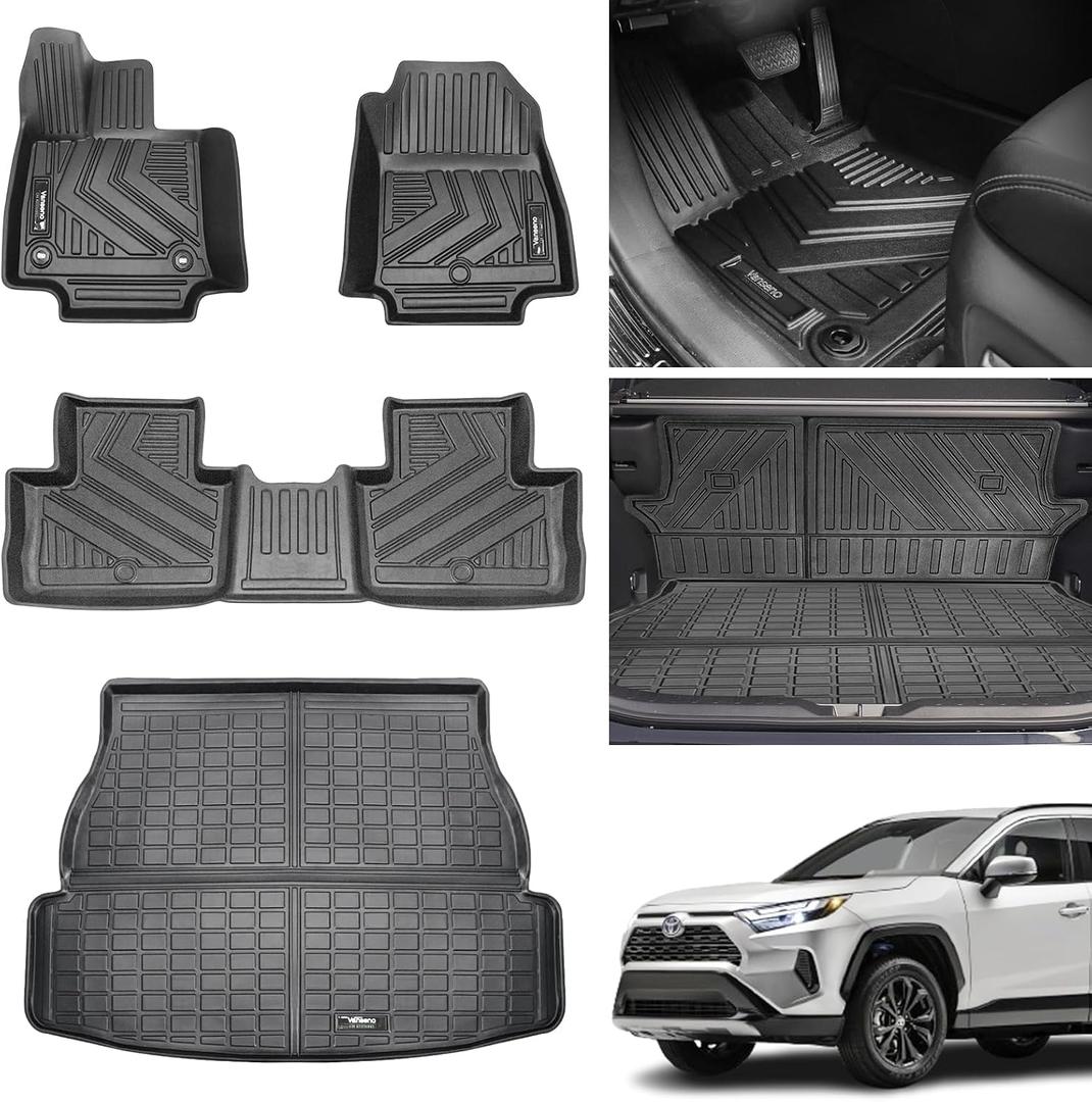 Vanseno Compatible for 2019-2025 Toyota Rav4 Floor Mats & Cargo Liner Trunk Mat Upgrade All-Weather Protection Mat for 2019 2020 2021 2022 2023 2024 2025 Rav 4 Accessories