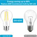 Ascher 60 Watt Equivalent, E26 LED Filament Light Bulbs, Daylight White 4000K, Non-Dimmable, Classic Clear Glass, A19 LED Light Bulb with 80 CRI, Pack of 6