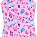 Girls Swimsuit One Piece Bathing Suit with Adjustable Straps Cute Little Kids Swimming Suits Beach Swimwear 4T-12 (7, Seashells Pink)