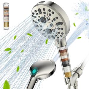 Cobbe Handheld Shower Head with Filter, High Pressure 9 Spray Mode Showerhead Built-in Power Wash with Hose, Bracket and Water Softener for Hard Water Remove Chlorine, Brushed Nickel (3. Brushed Nickel) Cobbe Handheld Shower Head with Filter, High Pressure 9 Spray Mode Showerhead Built-in Power Wash with Hose, Bracket and Water Softener for Hard Water Remove Chlorine, Brushed Nickel (3. Brushed Nickel)