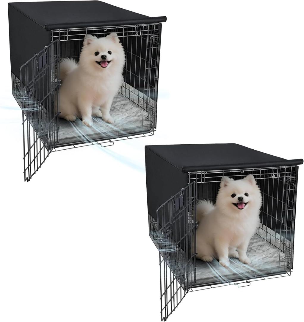 Explore Land Breathable Dog Crate Cover - 4 Sides Mesh Ventilation, Pet Kennel Cover, All Sides Open, Universal Fit for 1 2 3 Doors 24 inches Wire Dog Crate 2 Pack