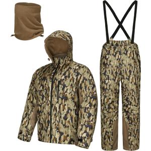 UIIHUNT Hunting Clothes for Men with Face Mask, Silent Waterproof Camo Jacket & Pants, Warm Hunting Suit for Cold Weather (Large, Yellow Cloud Camo)