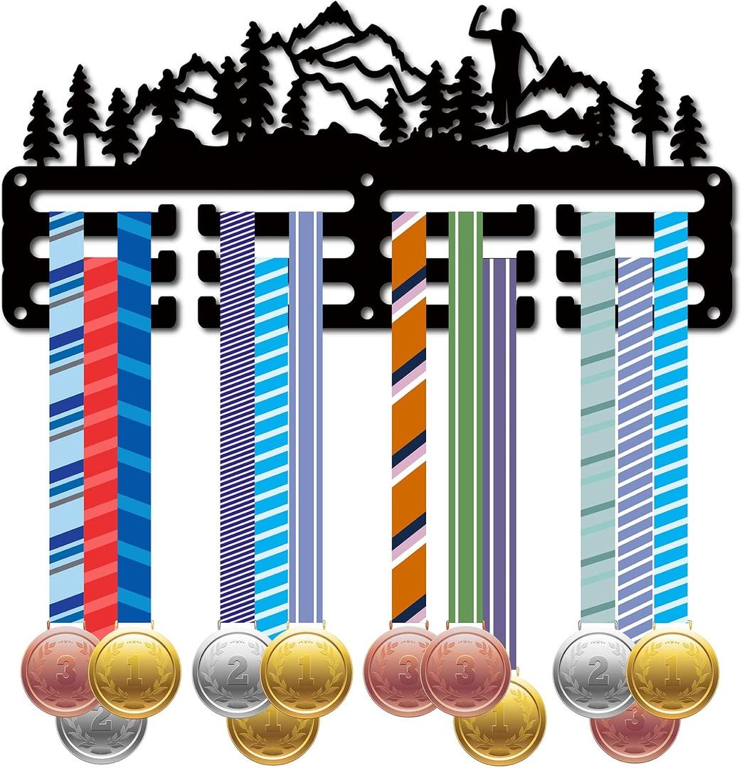 CREATCABIN Trail Running Medal Hanger Display Medal Holder Rack Sports Metal Hanging Awards Iron Small Mount Decor Awards for Wall Home Badge Race Runner Marathon Medalist Black 11.4 x 5.1 Inch