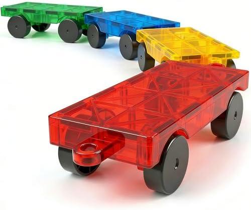 Magnetic Tiles Cars Construction Set, 2 PCS Magnet Cars Magnetic Building Blocks Toy for Kids Ages 4-8 3-5 Magnet Bricks Truck Kit Educational Sensory Toys Gifts for 3+ Year Old Boys & Girls Christmas