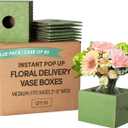 Holiday Designs - Pop-Up Florist Delivery Box, Heavy Duty Corrugated Cardboard Vase Boxes for Secure Floral Arrangements During Transport, 6.5 x 6.5 x 4.5 (Green, Medium: Case of 50)