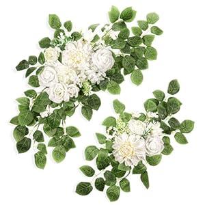 Aeaocvo 2 Packs Wedding Arch Flowers, 28”/ 20” Floral Swag Flower Arch Arrangement for Wedding Ceremony Backdrop Reception Welcome Sign Background Decoration