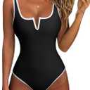 SUUKSESS Women One Piece Tummy Control Swimsuit Sexy Color Block Bathing Suit, Large